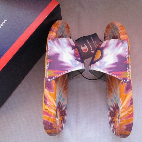 # SOLD #CHAMPION MEGA SLIDE PURPLE -C-GOLD TIE DYE WOMENS SANDALS (SIZE 7) 😍 - Picture 5 of 16